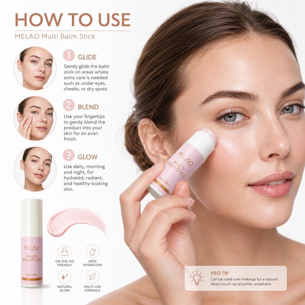 MELAO Multi Balm Stick 5g/0.18oz, All-in-One Moisturizing Balm for Lips, Cuticles & Dry Skin, Portable Multi-Use Hydrating Stick for On-the-Go Care