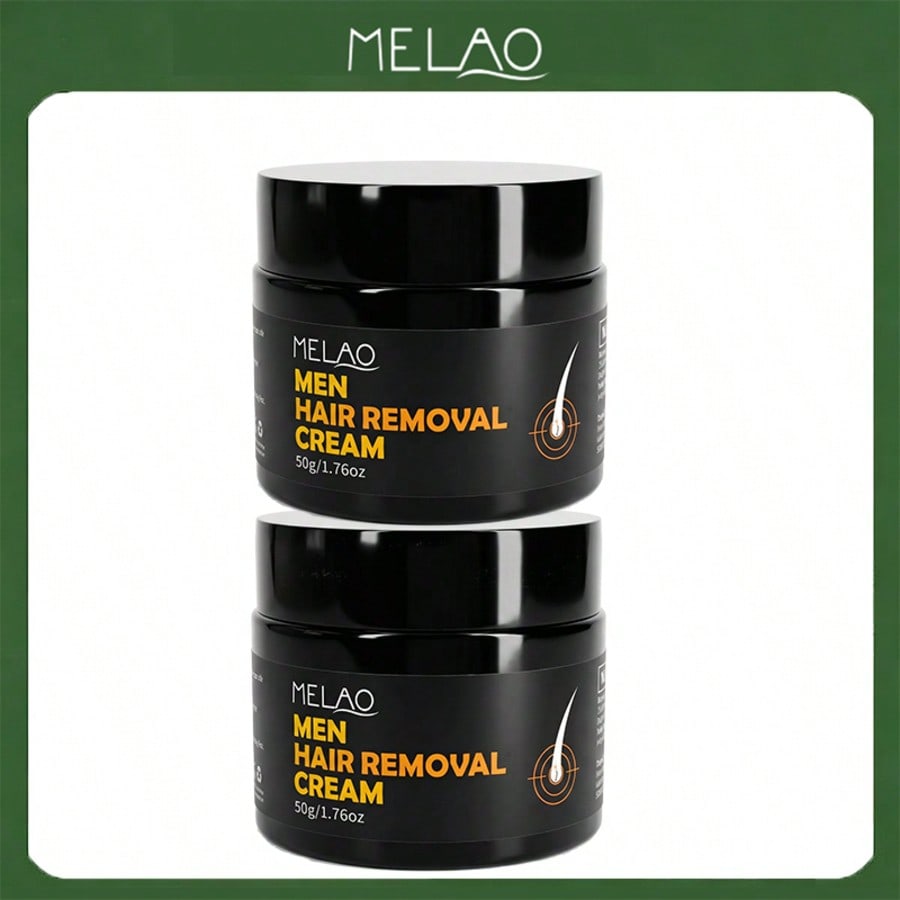 2 Pack MELAO Men Hair Removal Cream for Chest, Back & Body - Fast Acting Formula, Works in 5-8 Mins, Moisturizes & Smoothes Skin, No Irritation