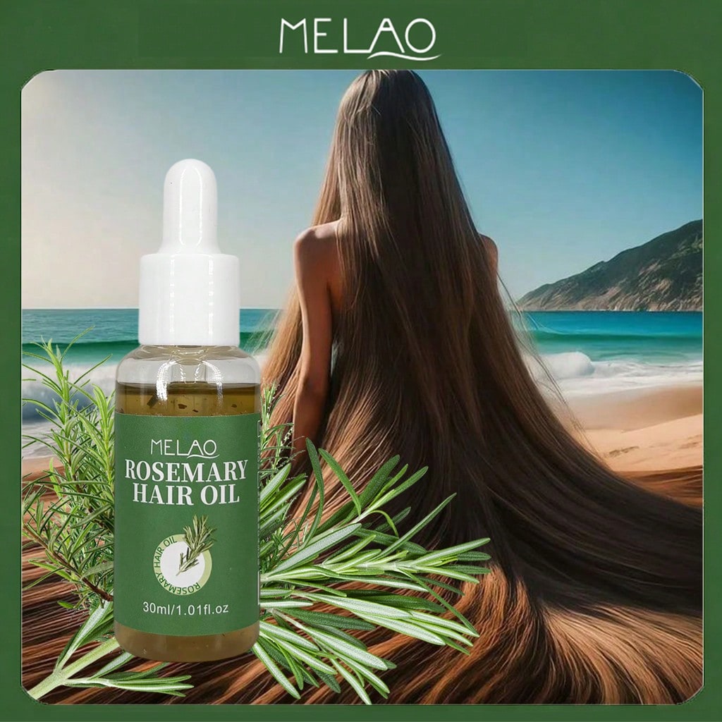 MELAO Rosemary Hair Oil with Real Rosemary Leaves, Hair Oil for Hair Care, Tames Frizz, Adds Shine & Softness, Repairs Dry & Damaged Hair, Nourishes Scalp, with Dropper, for All Hair Types, 30ml/1.01fl.oz