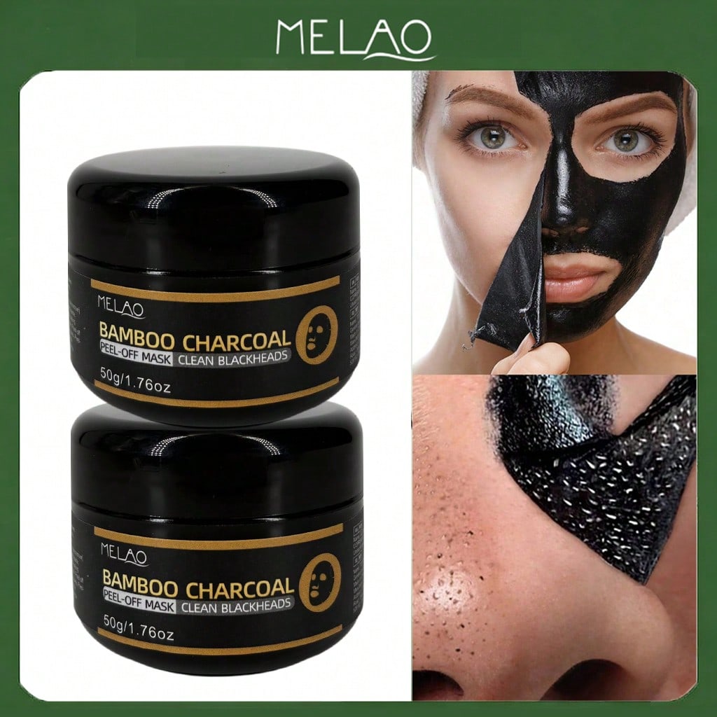 2 Pack MELAO Bamboo Charcoal Peel-Off Mask, 50g Blackhead Remover Deep Cleansing Mask, Pore Purifying & Oil Control Black Facial Mask For All Skin Types, Easy Tear-Off Formula