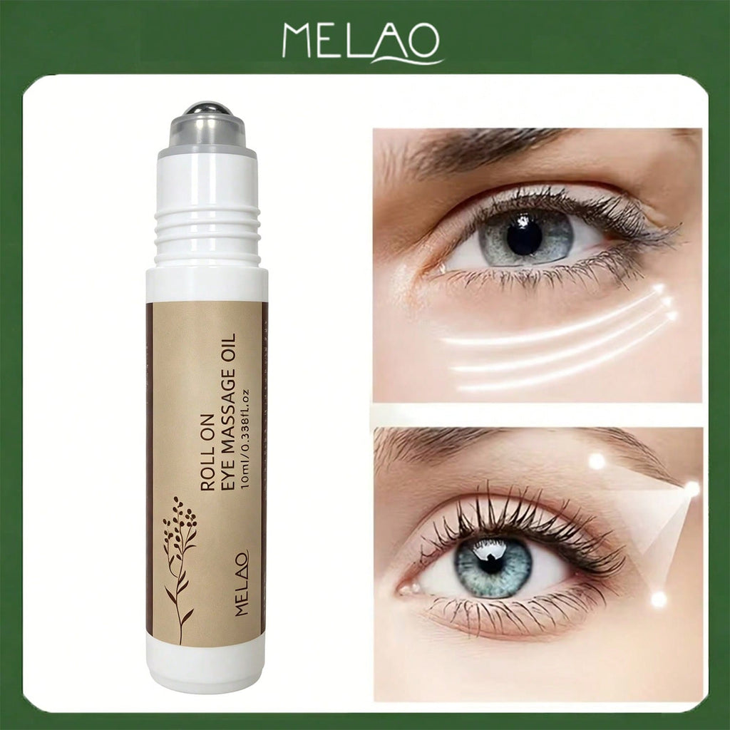 MELAO Roller Ball Roll On Eye Massage Oil 10ml/0.33fl.oz, Anti-Aging Under Eye Serum Reduces Dark Circles, Puffiness & Fine Lines