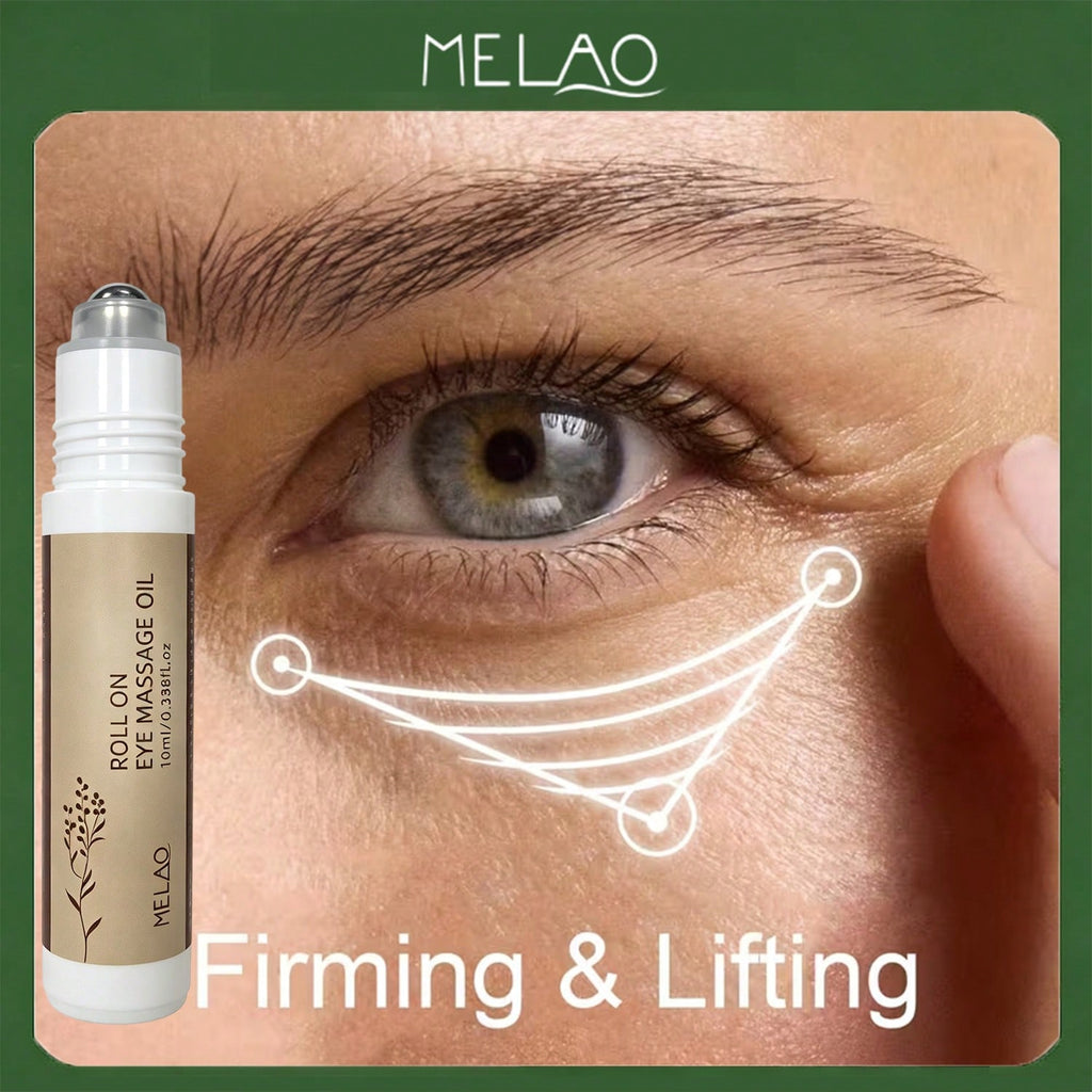 MELAO Roller Ball Roll On Eye Massage Oil 10ml/0.33fl.oz, Anti-Aging Under Eye Serum Reduces Dark Circles, Puffiness & Fine Lines