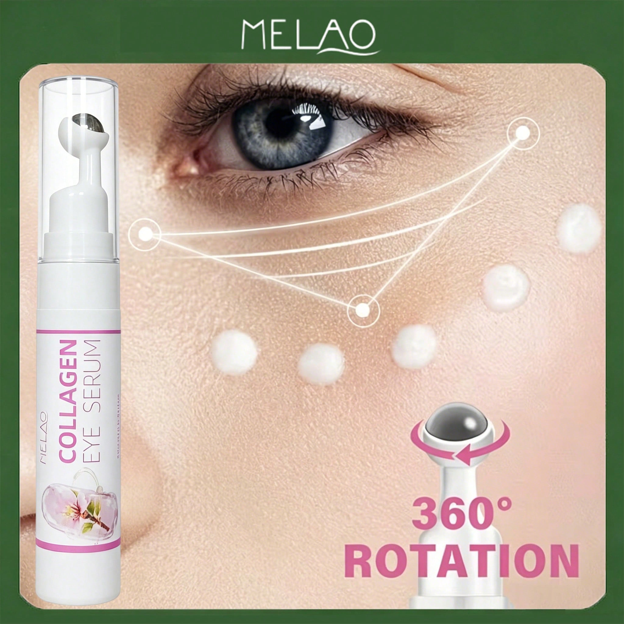 MELAO Roller Ball Massage Applicator Collagen Eye Serum, Anti-Aging Under Eye Serum Fades Dark Circles, Reduces Puffiness & Fine Lines