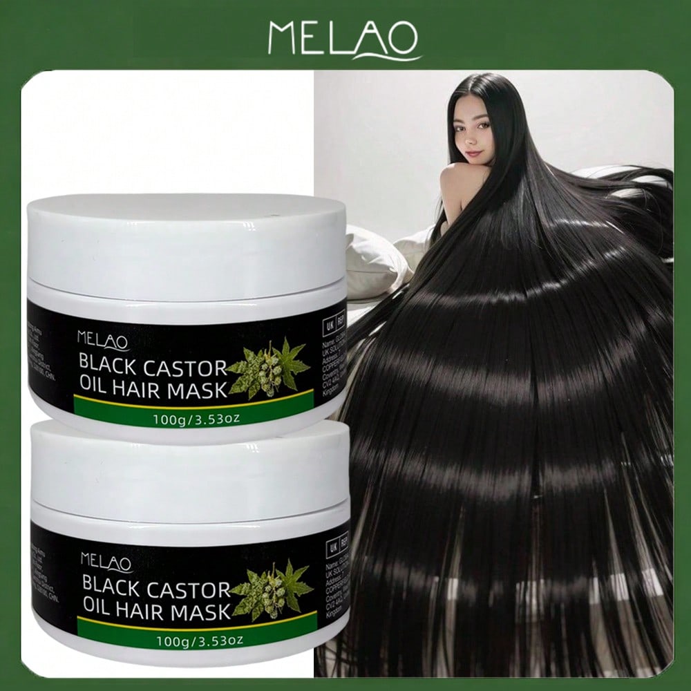 2 Pack MELAO Black Castor Oil Hair Mask, 100g/3.53oz Deep Conditioning Treatment for Dry, Damaged Hair, Nourishing & Strengthening Mask for All Hair Types