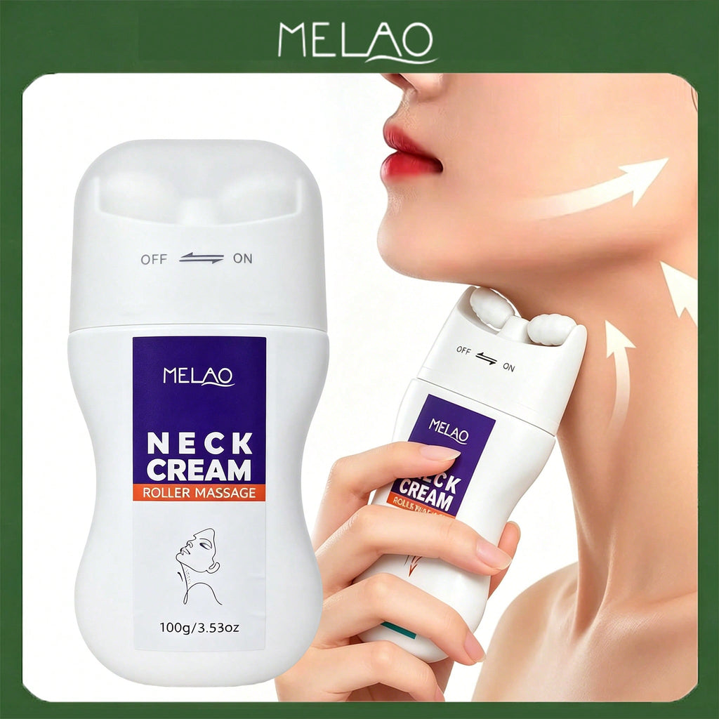 MELAO Roller Massage Neck Cream 100g/3.53oz, Dual Roller Built-In Firming Neck Lifting Cream, Anti-Aging Reduces Neck Wrinkles & Double Chin