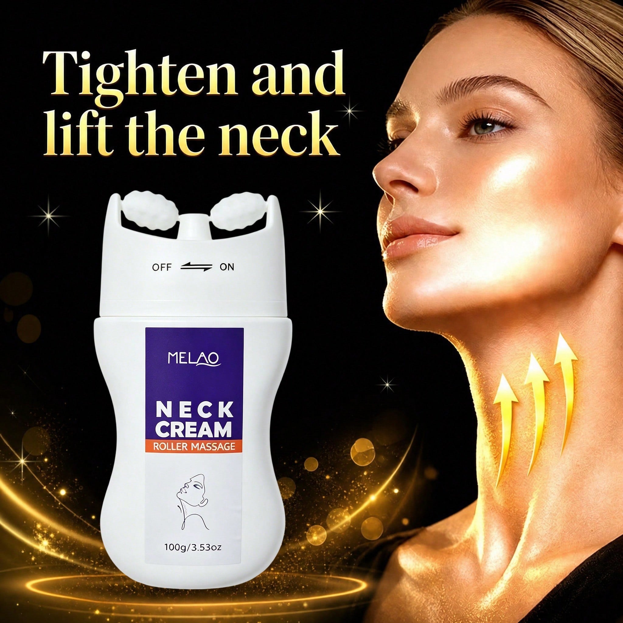 MELAO Roller Massage Neck Cream 100g/3.53oz, Dual Roller Built-In Firming Neck Lifting Cream, Anti-Aging Reduces Neck Wrinkles & Double Chin