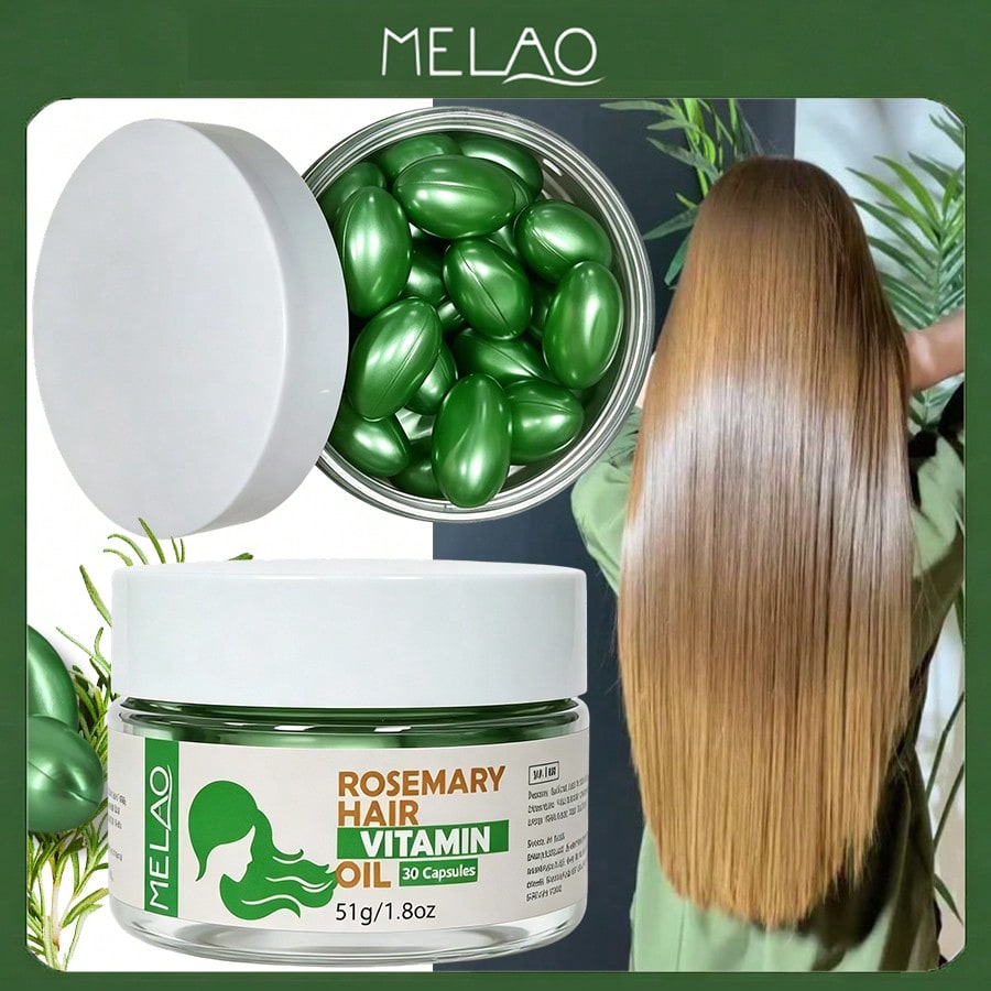 MELAO Rosemary Hair Vitamin Oil Capsules 30 Counts, Nourishing Hair Repair Serum Capsule, Strengthen Hair Roots, Reduce Hair Breakage & Tame Dry Frizzy Split Ends