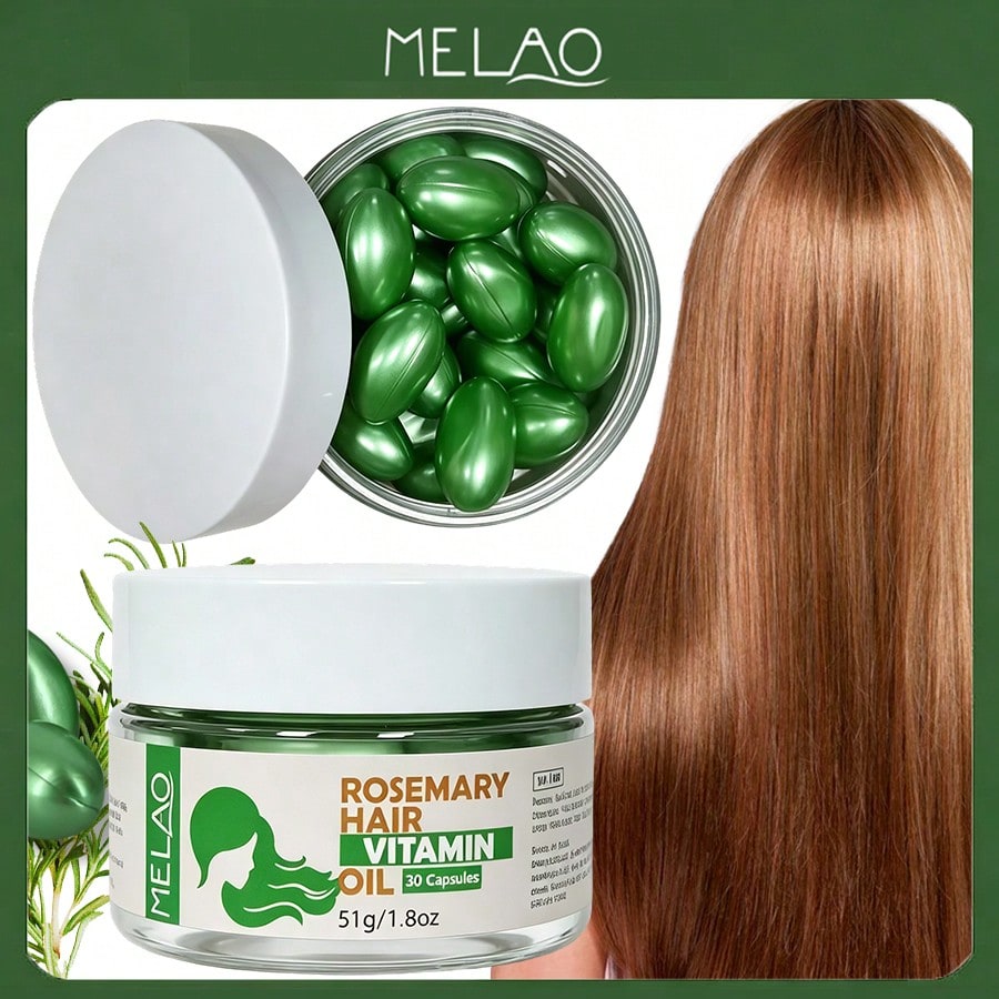 MELAO Rosemary Hair Vitamin Oil Capsules 30 Counts, Nourishing Hair Repair Serum Capsule, Strengthen Hair Roots, Reduce Hair Breakage & Tame Dry Frizzy Split Ends