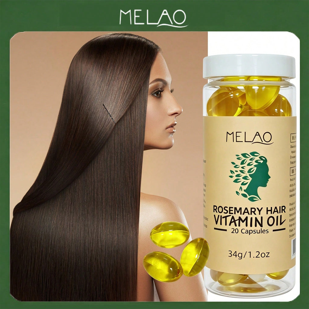 MELAO Rosemary Hair Vitamin Oil Capsules 20 Capsules 34g/1.2oz, Leave-In Hair Serum Capsule, Nourish Scalp, Repair Dry Frizzy Split Ends & Boost Silky Shiny Hair