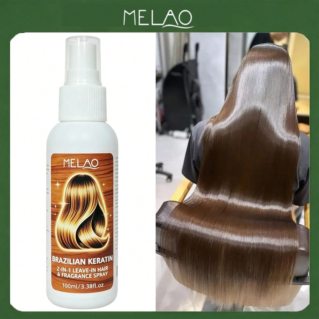 MELAO Brazilian Keratin 2-in-1 Leave-In Hair & Fragrance Spray 100ml/3.38fl.oz, Anti-Frizz Detangling Hair Mist, Long-Lasting Fragrance, Repair Dry Damaged Hair & Boost Shine