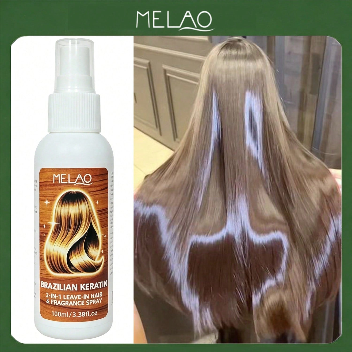 MELAO Brazilian Keratin 2-in-1 Leave-In Hair & Fragrance Spray 100ml/3.38fl.oz, Anti-Frizz Detangling Hair Mist, Long-Lasting Fragrance, Repair Dry Damaged Hair & Boost Shine
