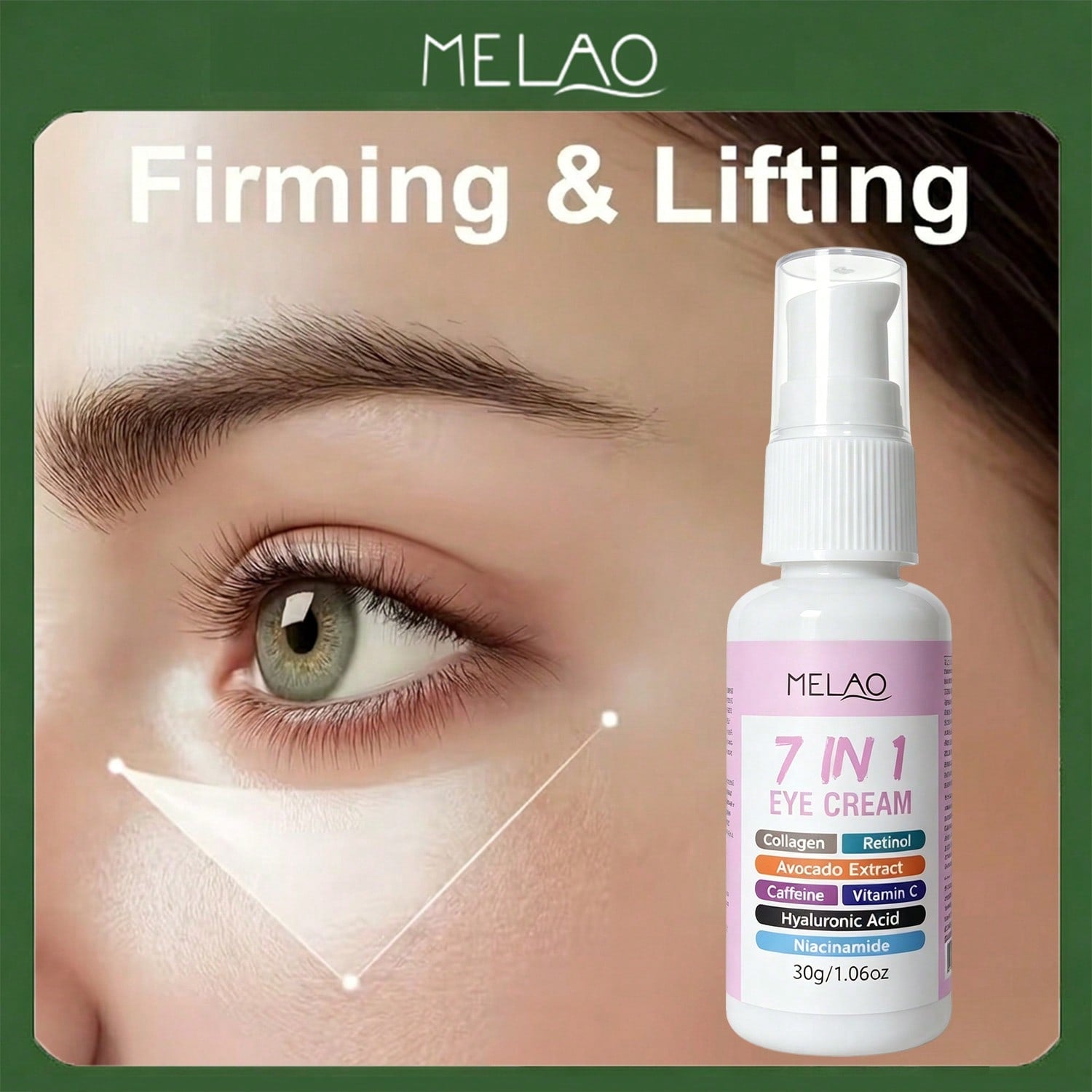 MELAO 7 in 1 Multi-Effect Eye Cream 30g/1.06oz, Retinol Collagen Vitamin C Caffeine Under Eye Cream, Firm Lifting Anti-Aging Serum to Reduce Dark Circles, Puffiness & Fine Lines