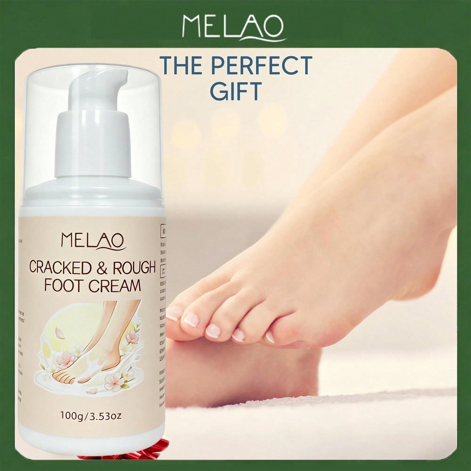 MELAO Cracked & Rough Foot Cream 100g/3.53oz, Deep Moisturizing Repair Foot Lotion for Dry Cracked Heels, Soften Calluses & Relieve Rough Dry Feet Skin
