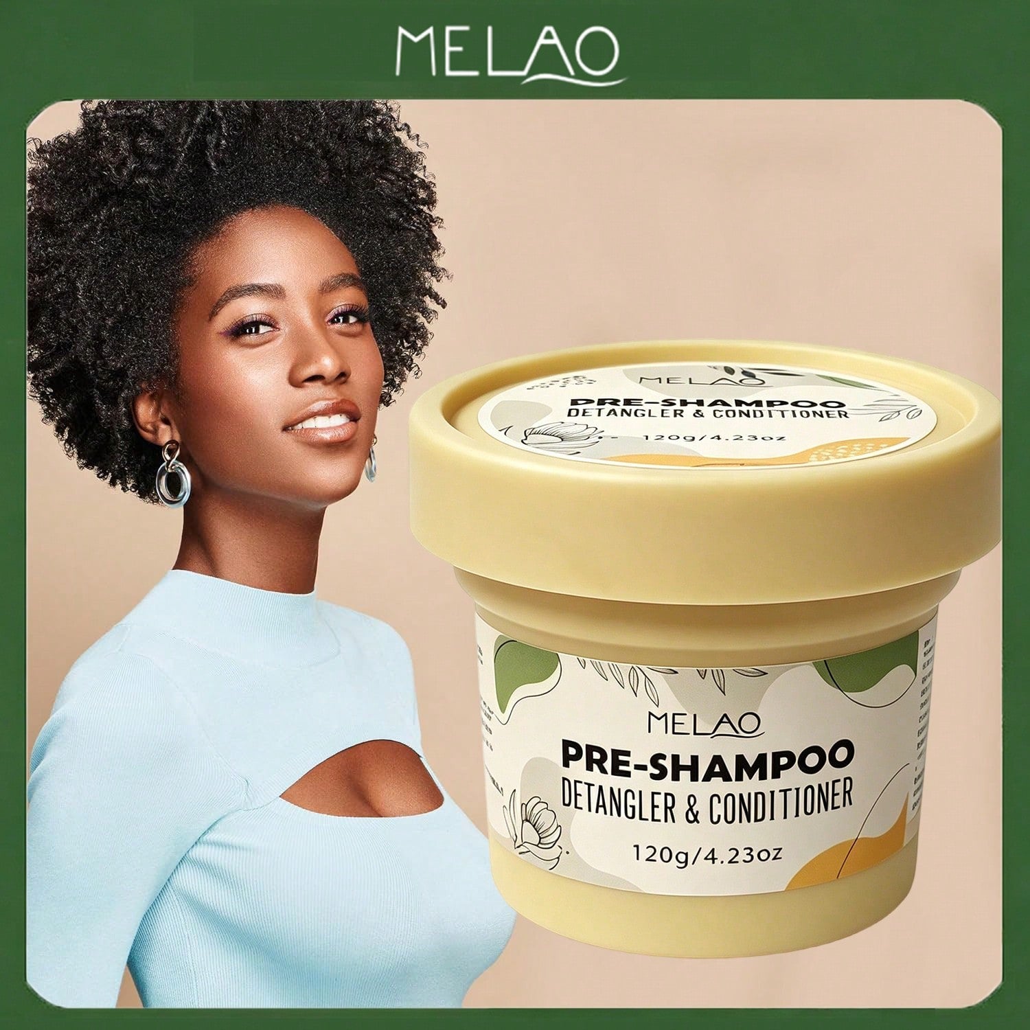 MELAO Pre-Shampoo Detangler & Conditioner 120g/4.23oz, Pre-Wash Hair Treatment Mask, Smooth Tangles, Deep Nourish Dry Frizzy Hair & Prevent Breakage