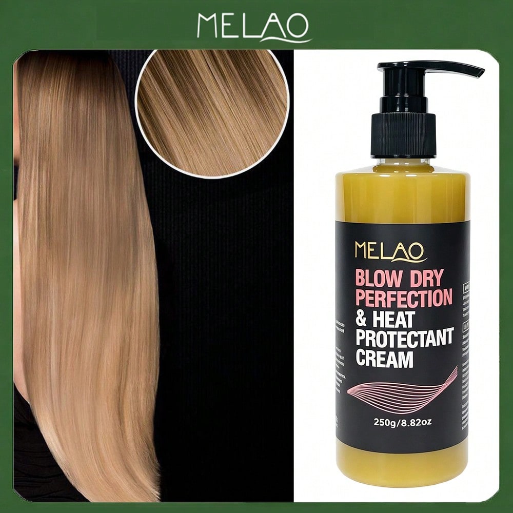 MELAO Blow Dry Perfection Heat Protectant Cream 250g/8.82oz, Thermal Protection Hair Cream for Blow Dry & Styling, Anti-Frizz Smooths Hair & Prevents Heat Damage