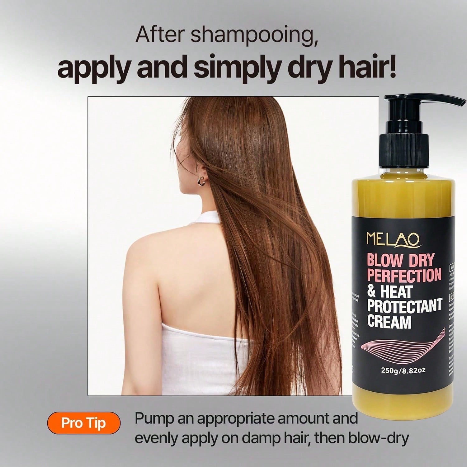 MELAO Blow Dry Perfection Heat Protectant Cream 250g/8.82oz, Thermal Protection Hair Cream for Blow Dry & Styling, Anti-Frizz Smooths Hair & Prevents Heat Damage