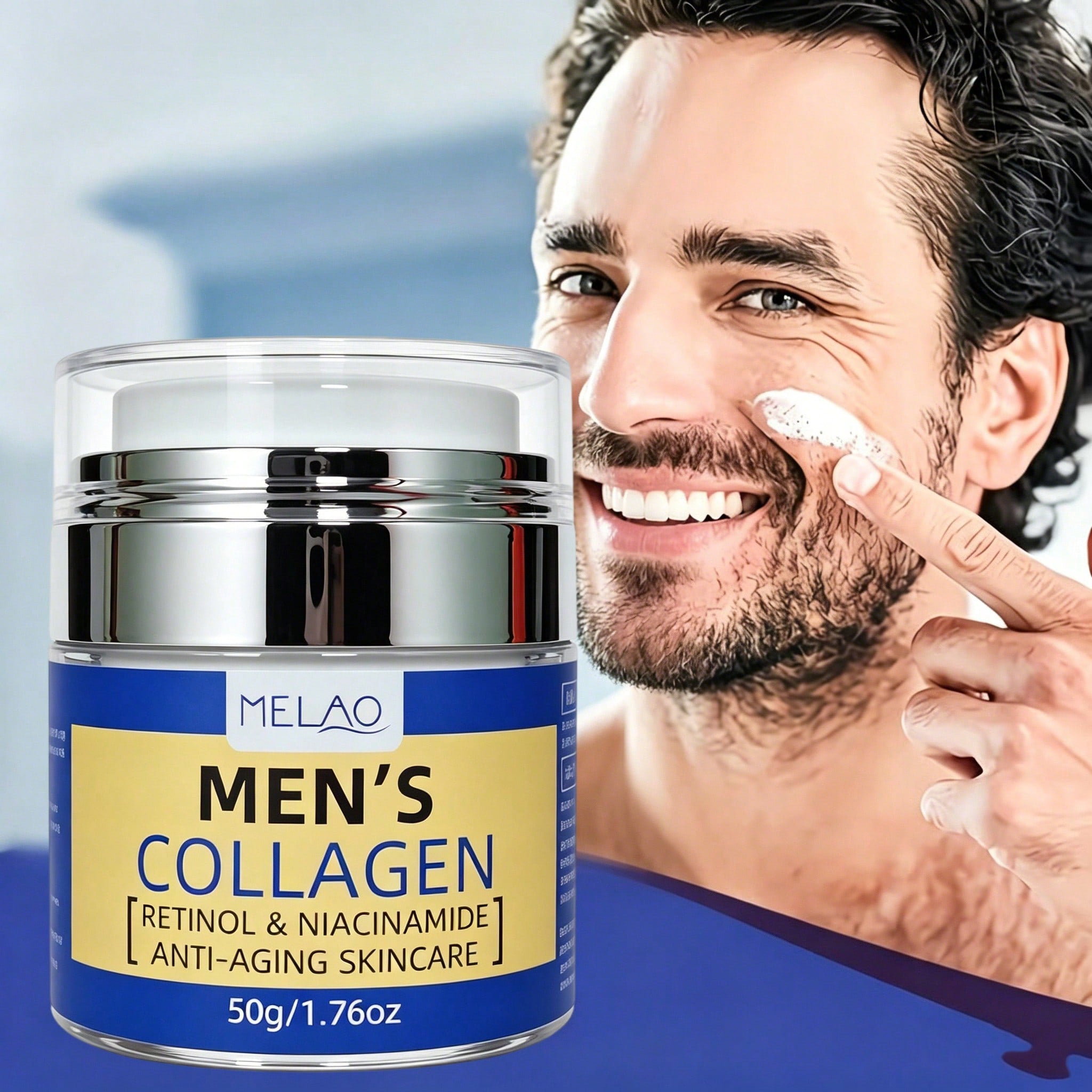 MELAO Men's Collagen Anti-Aging Face Cream 50g/1.76oz, Retinol & Niacinamide Facial Moisturizer for Men, Reduce Wrinkles, Firm Skin & Brighten Dull Complexion