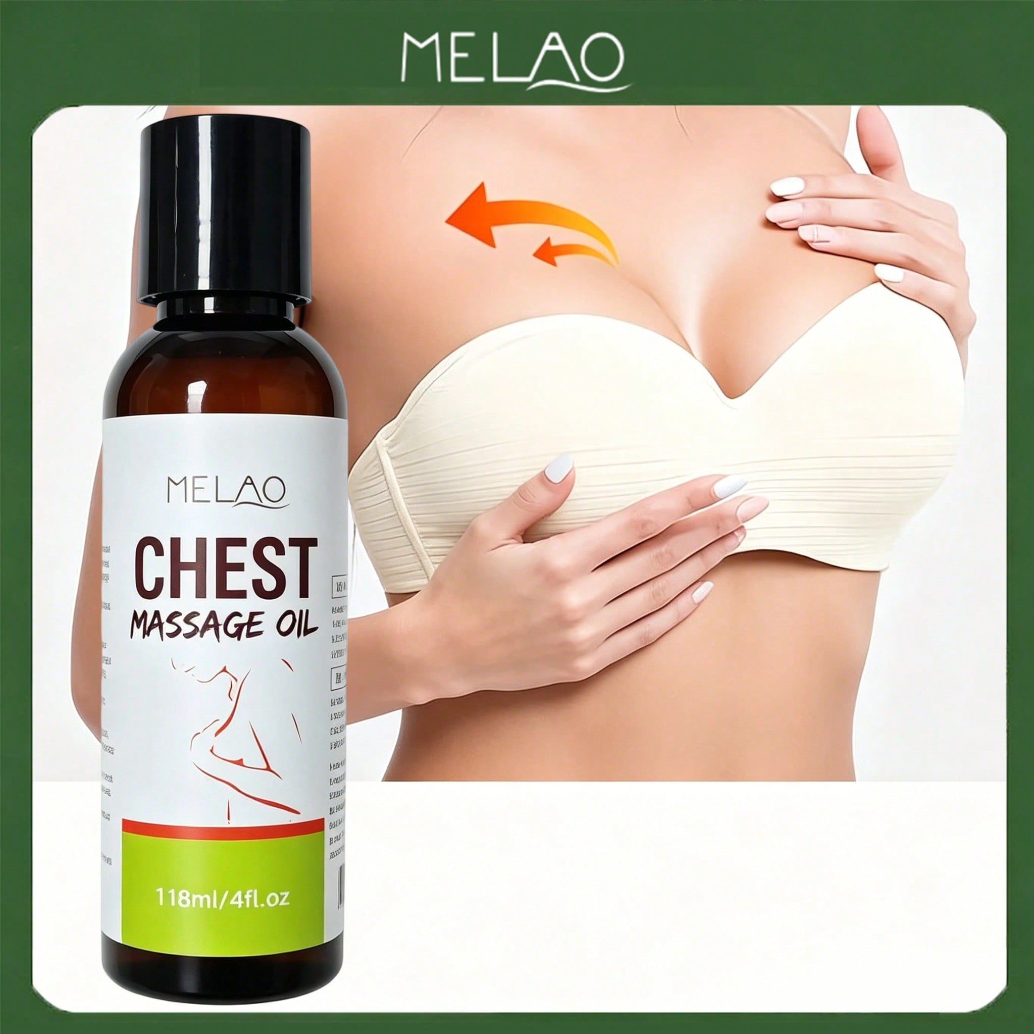 MELAO Chest Massage Oil 118ml/4fl.oz, Natural Firming Bust Massage Oil, Nourish Chest Skin, Improve Elasticity & Smooth Sagging Chest Area