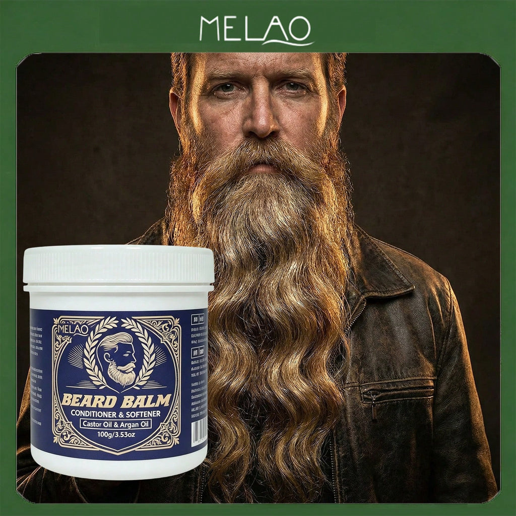 MELAO Beard Balm 100g/3.53oz with Castor & Argan Oil, Beard Conditioner Softener, Tame Frizzy Beard, Hydrate & Nourish Facial Hair for Men