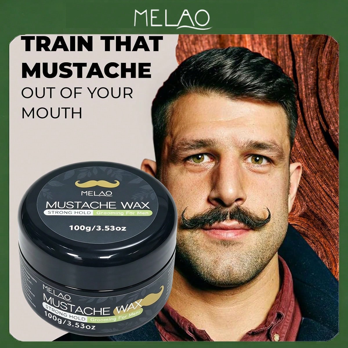 MELAO Strong Hold Mustache Wax 100g/3.53oz, Men Mustache Styling Wax, Long Lasting Hold to Shape & Tame Unruly Mustache Facial Hair
