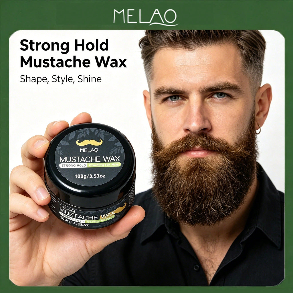 MELAO Strong Hold Mustache Wax 100g/3.53oz, Men Mustache Styling Wax, Long Lasting Hold to Shape & Tame Unruly Mustache Facial Hair