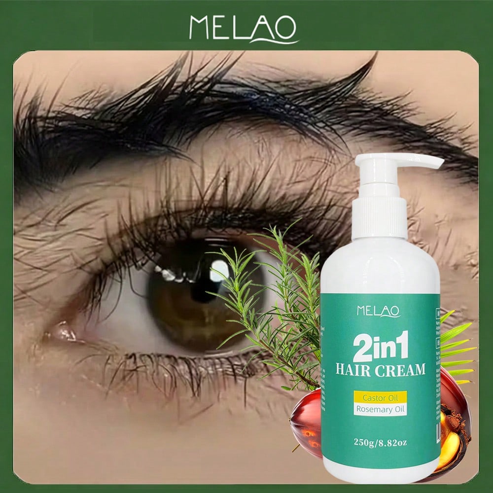 Castor Rosemary 2 in 1 Hair Cream, MELAO Deep Conditioning Hair Cream with Castor Oil & Rosemary Oil, for Dry & Damaged Hair, Repairs & Smooths, Tames Frizz, Adds Extreme Shine & Softness, 250g/8.82oz