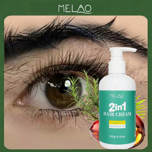 Castor Rosemary 2 in 1 Hair Cream, MELAO Deep Conditioning Hair Cream with Castor Oil & Rosemary Oil, for Dry & Damaged Hair, Repairs & Smooths, Tames Frizz, Adds Extreme Shine & Softness, 250g/8.82oz