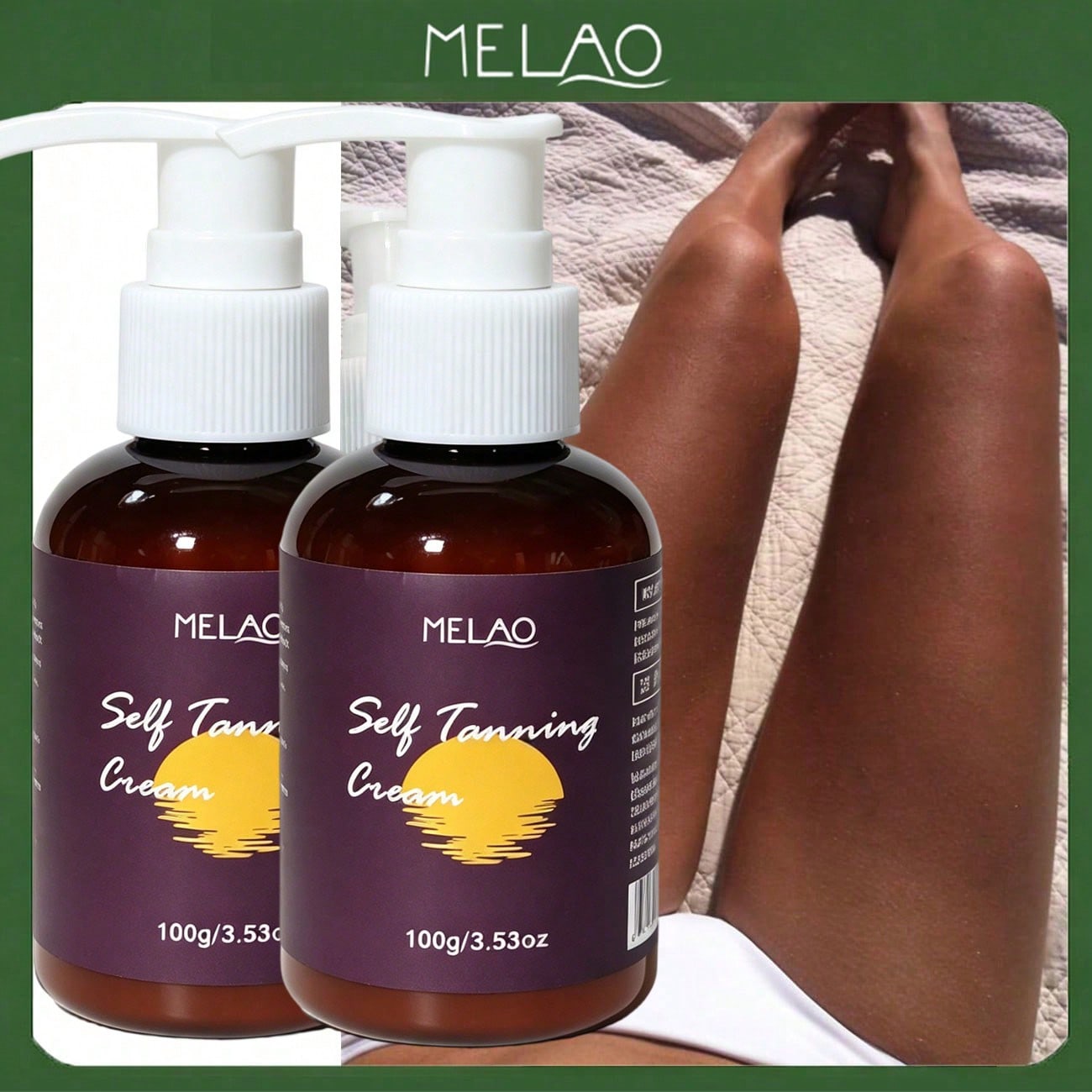 2 Pack MELAO Self Tanning Lotion, 100g/3.53oz Natural Sunless Tanner, Long-Lasting Golden Tan Lotion for Body & Face, Streak-Free Formula
