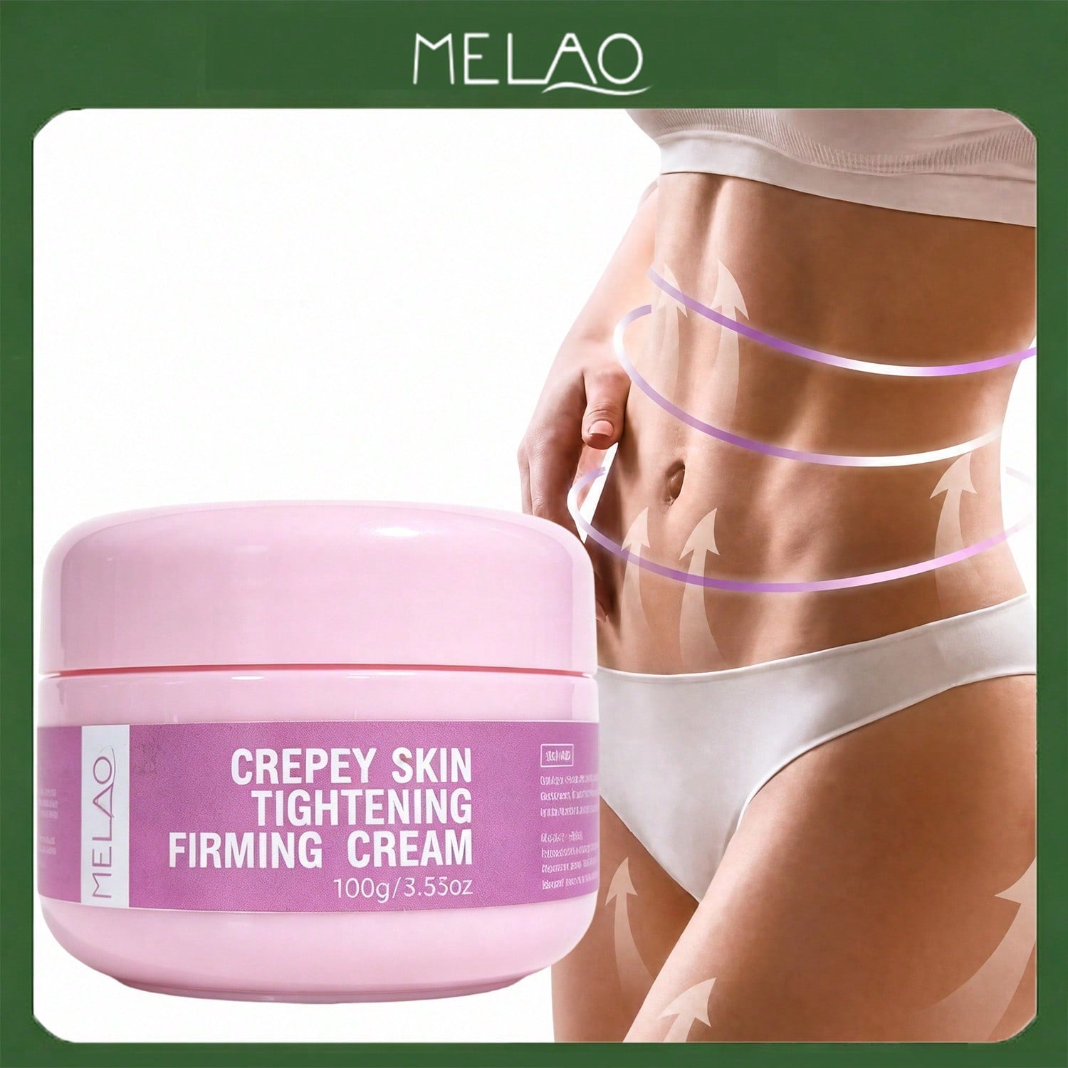 MELAO Crepey Skin Tightening Firming Cream 100g/3.53oz, Full Body Anti-Crepe Moisturizer, Smooth Saggy Wrinkled Skin, Boost Elasticity for Arms, Legs, Neck & Thighs