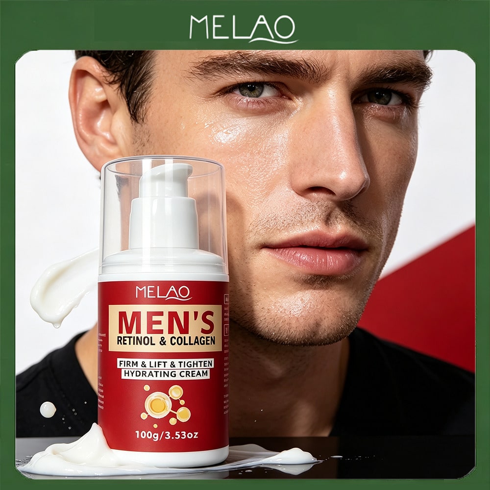 MELAO Men's Retinol & Collagen Firm Lift Tighten Hydrating Cream 100g/3.53oz, Anti-Aging Men’s Facial Moisturizer, Reduce Fine Lines, Deep Hydration & Improve Saggy Dull Skin
