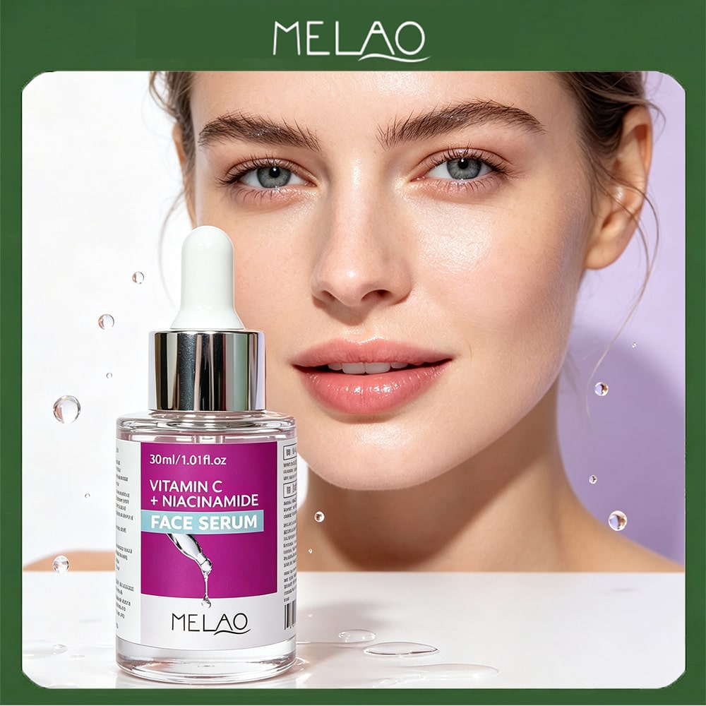 MELAO Vitamin C + Niacinamide Face Serum 30ml/1.01fl.oz, Brightening Pore Minimizing Facial Essence, Fade Dark Spots, Even Dull Tone & Reduce Pores, Anti-Aging Hydrating Serum