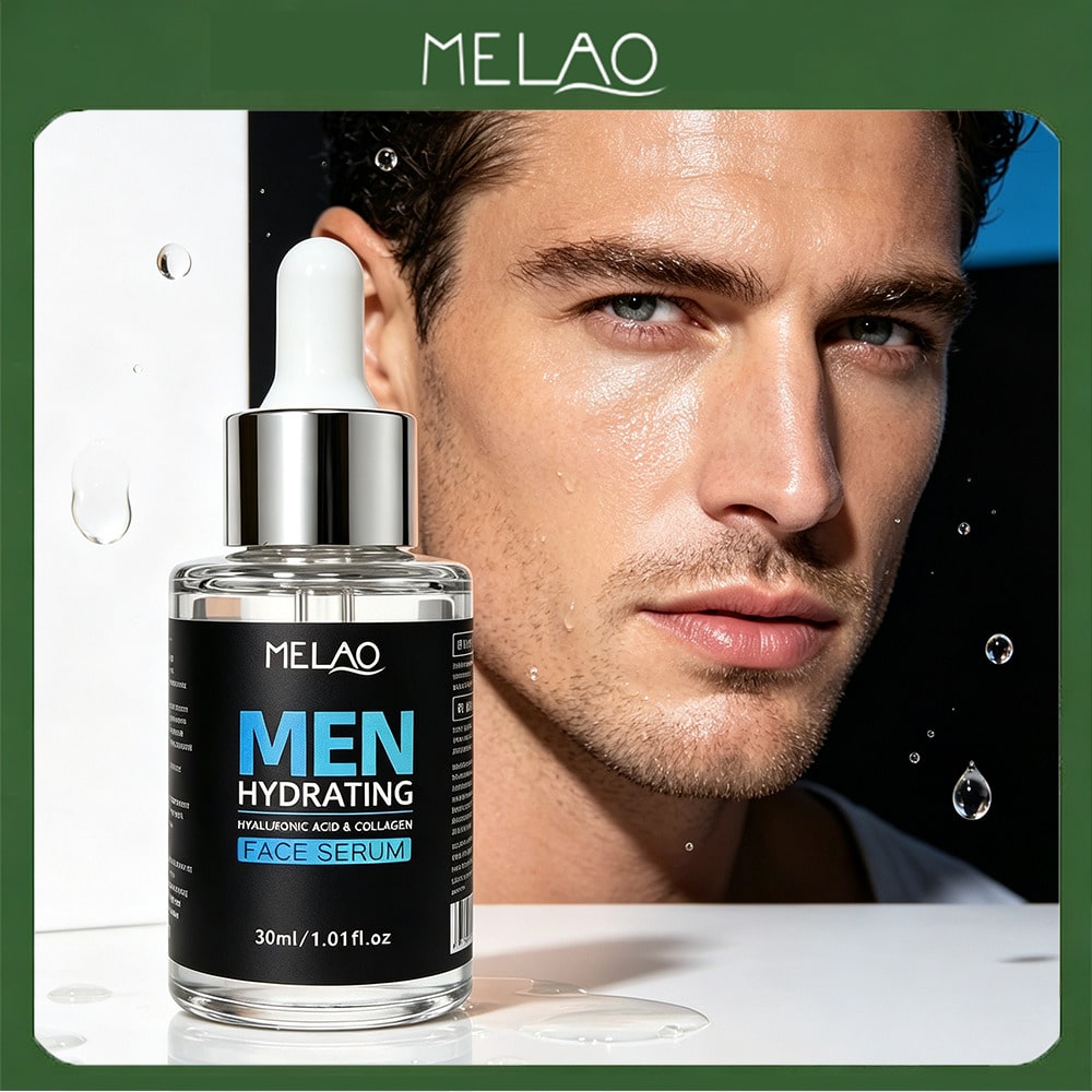 MELAO Men Hydrating Hyaluronic Acid & Collagen Face Serum 30ml/1.01fl.oz, Deep Moisture Anti-Aging Facial Essence, Repair Dry Rough Post-Shave Skin, Firm & Smooth Mens Dull Skin