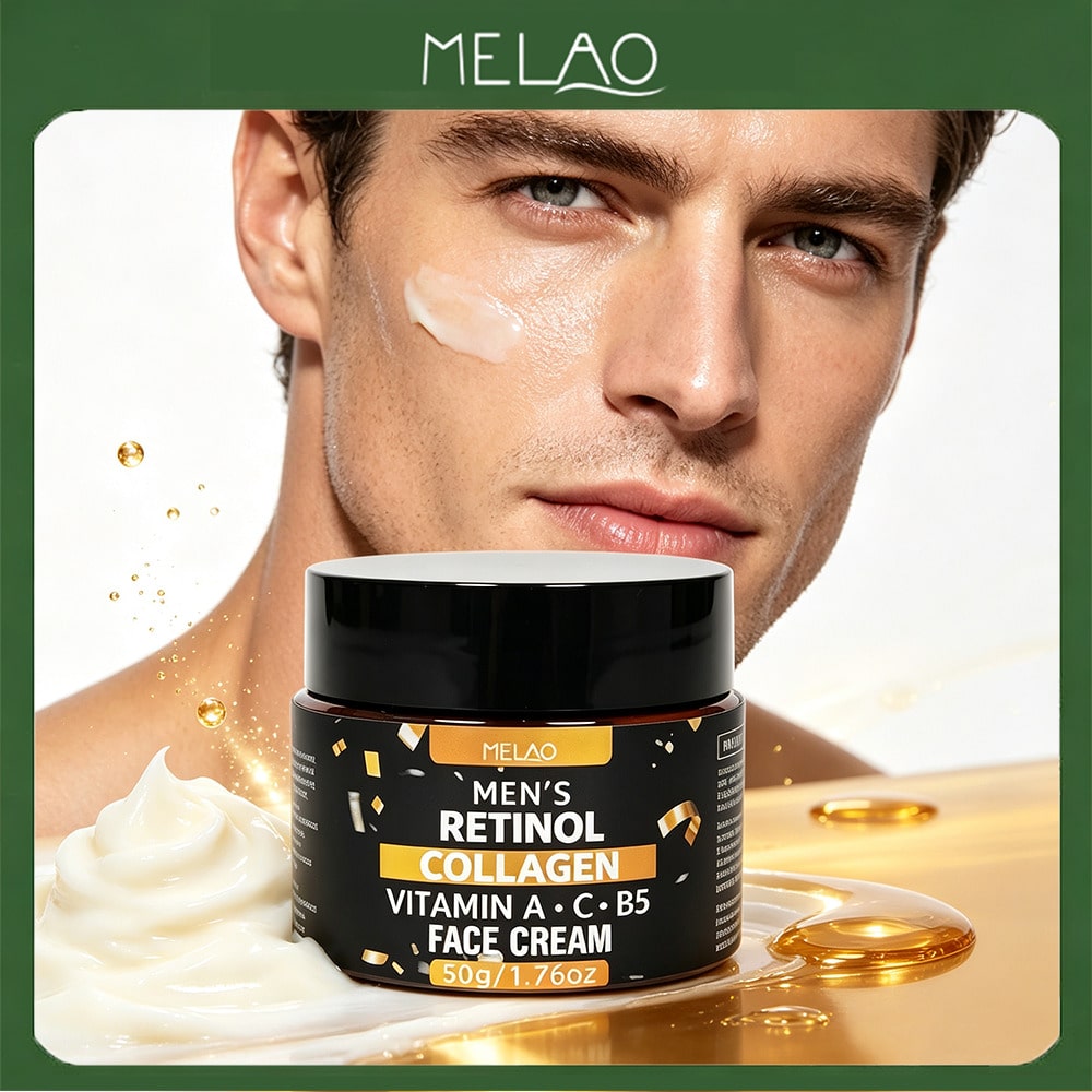 MELAO Men's Retinol Collagen Vitamin A C B5 Face Cream 50g/1.76oz, Anti-Aging Daily Facial Moisturizer, Deep Hydrating & Smooth Fine Lines