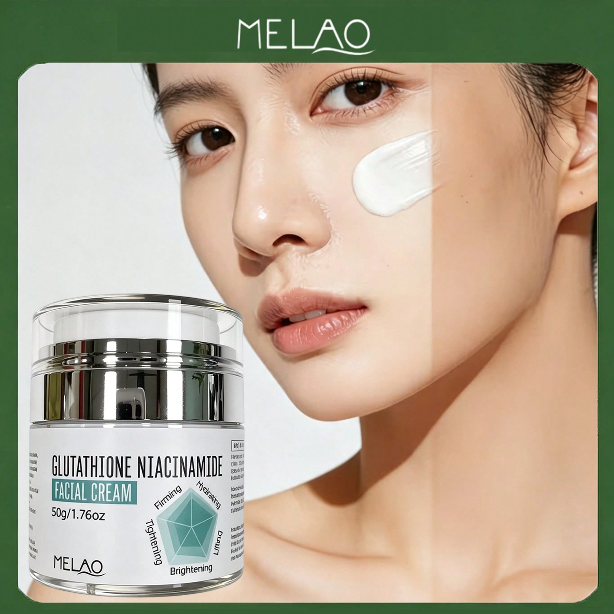 MELAO Glutathione Niacinamide Facial Cream 50g/1.76oz, Hydrating Brightening Firming Face Cream, Even Skin Tone & Improve Dull Uneven Texture
