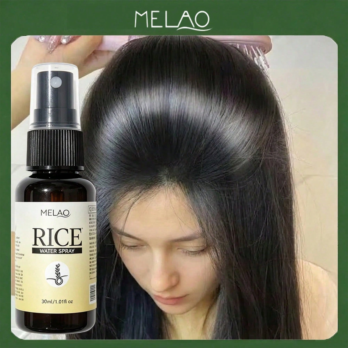 MELAO Rice Water Spray, Hydrating Moisturizing Hair Care Spray for Dry & Frizzy Hair, Smooth Shiny Hair Mist, 30ml/1.01fl oz