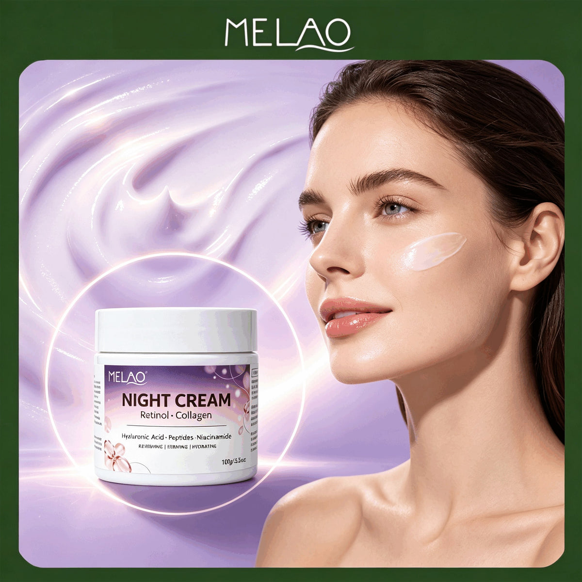 MELAO Night Cream with Retinol Collagen Hyaluronic Acid Peptides Niacinamide, Renewing Firming Hydrating Facial Cream, Overnight Facial Skin Care Cream 100g