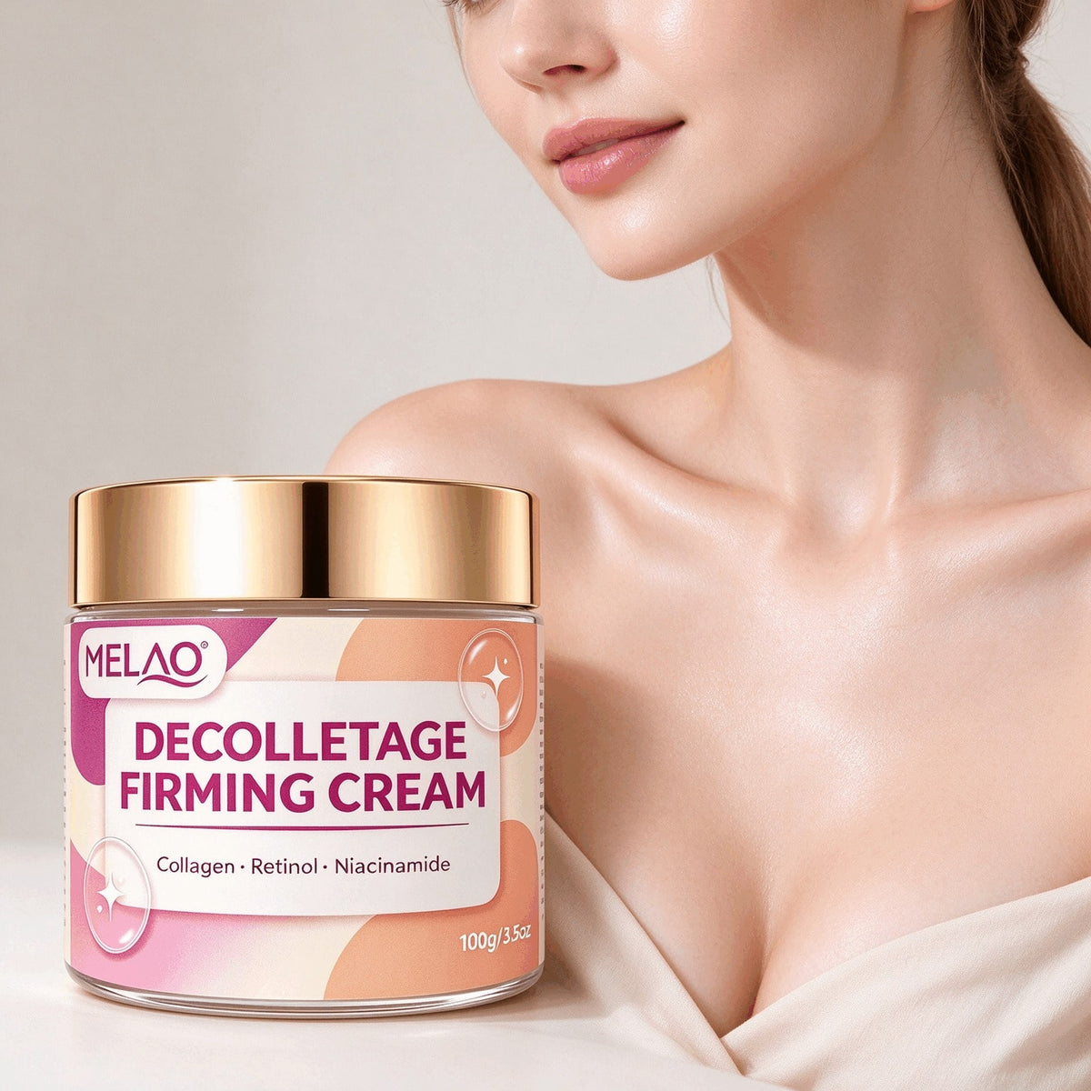 MELAO Decolletage Firming Cream with Collagen Retinol Niacinamide, Neck Chest Skin Tightening Moisturizer, Nourishing Smoothing Cream for Neck Decollete Skin Care 100g