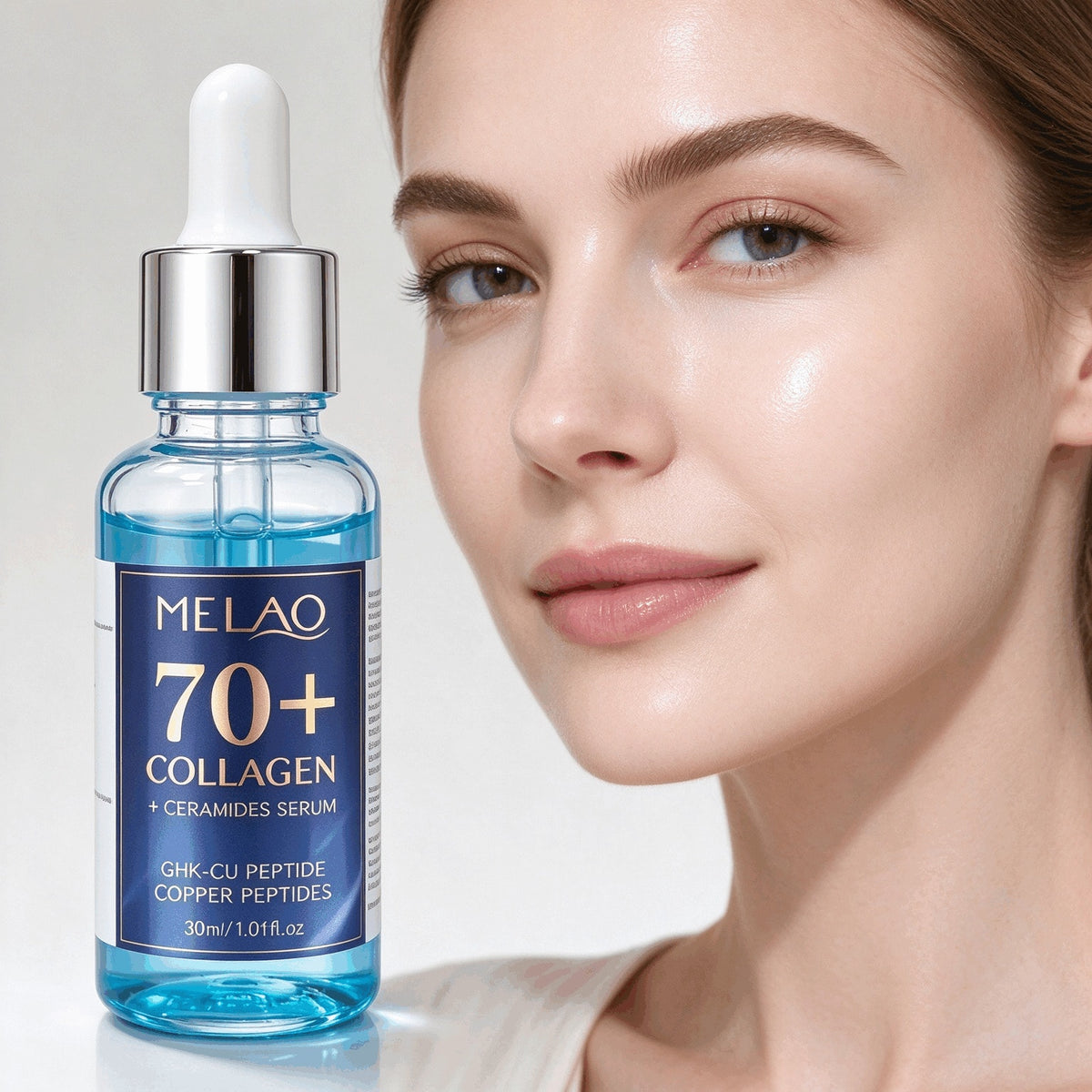MELAO 70+ Collagen Ceramides Serum, GHK-Cu Copper Peptide Facial Serum, Hydrating Anti-Aging Face Serum, Reduce Fine Lines, Moisturizing Repair Skin Barrier, Firming Brightening Skin Care Essence for All Skin Types 30ml