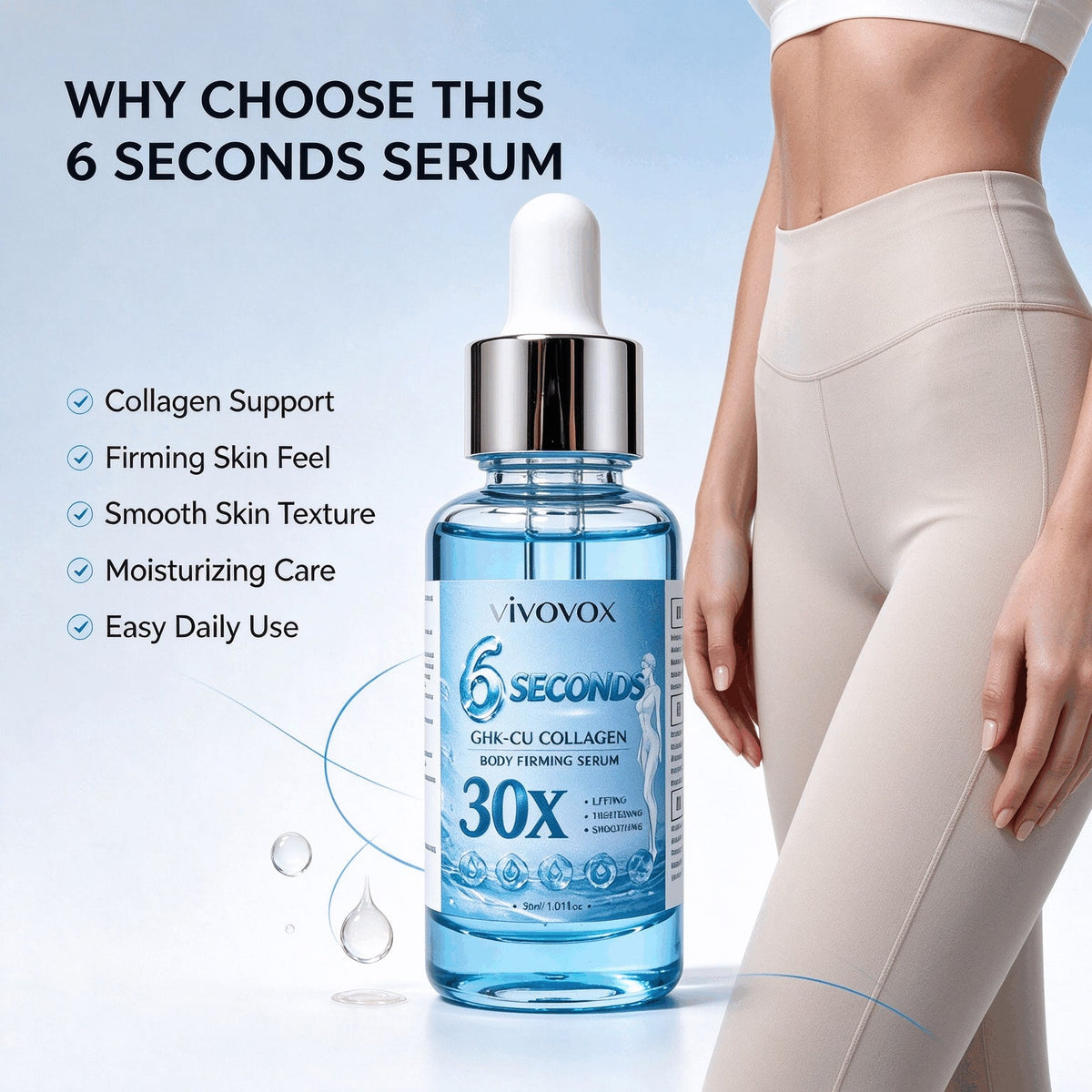 VIVOVOX 6 Seconds GHK-CU Collagen 30X Body Firming Serum 30ml, Lifting Tightening Smoothing Body Serum, Improve Elasticity, Anti Sagging Body Essence for Full Body Skin Care