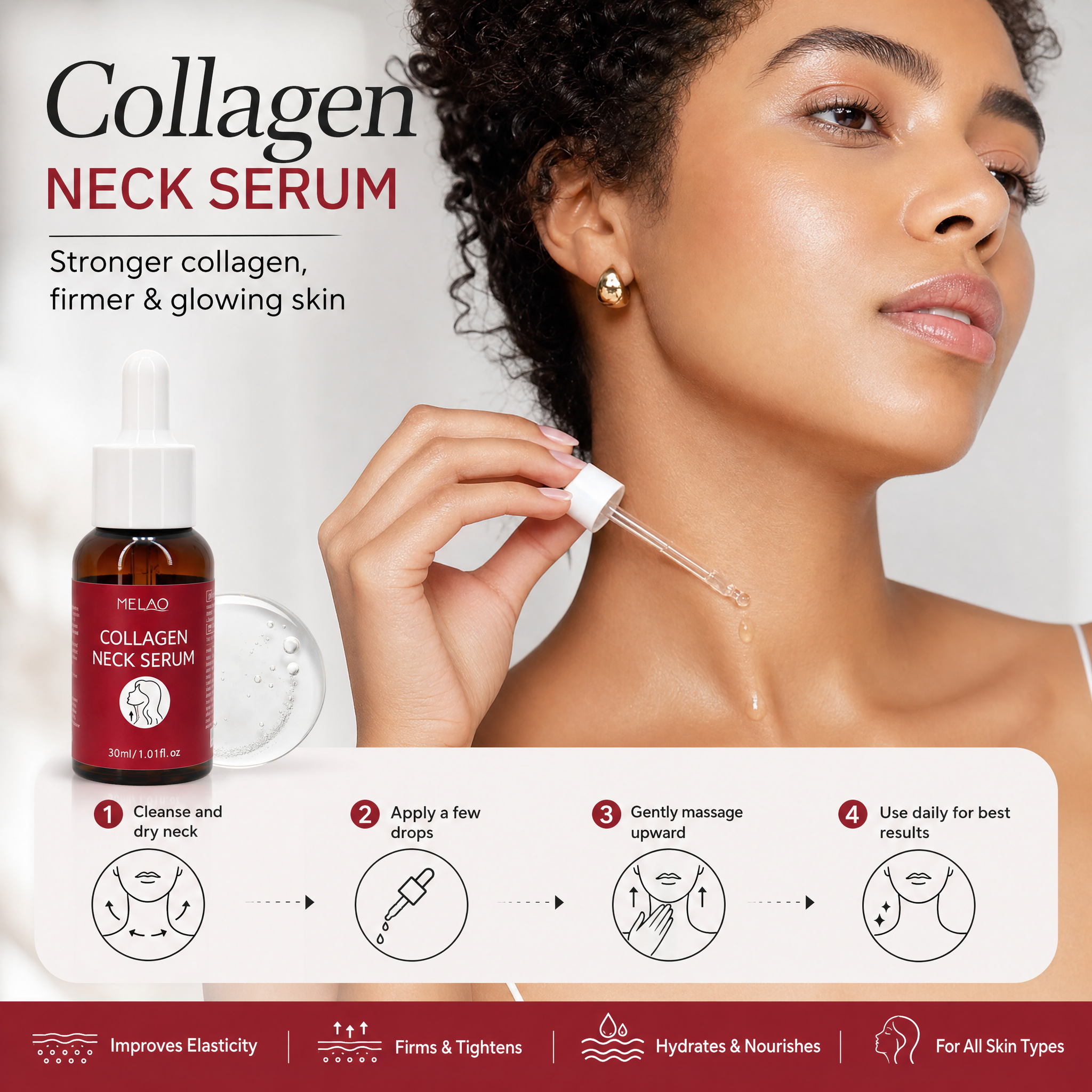 MELAO MELAO Collagen Neck Serum, Hydrating & Firming Neck Essence, Anti-Aging Skin Care Serum for Tightening, Smoothing Fine Lines & Moisturizing, Daily Neck Lotion for Youthful-Looking Skin, 30ml