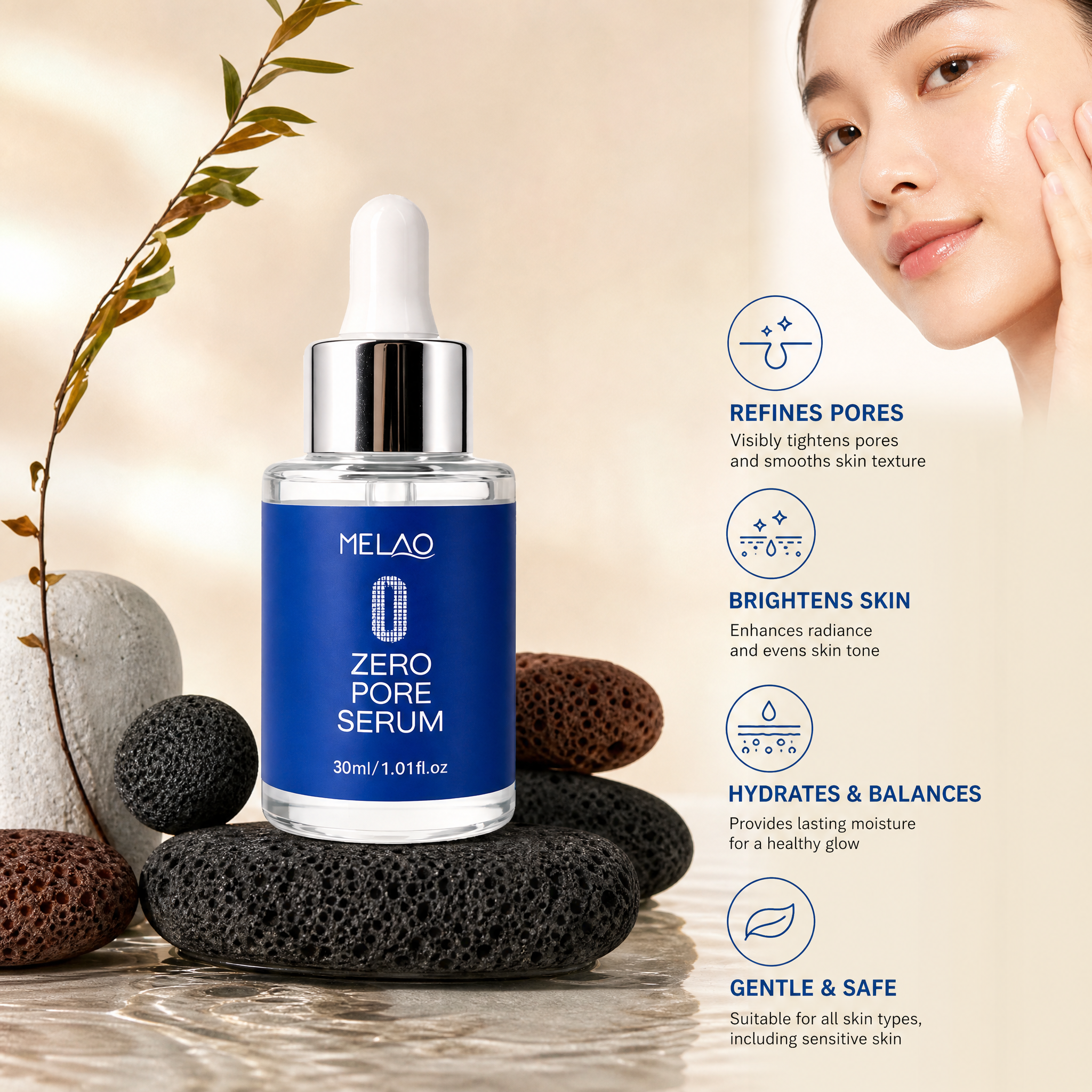 MELAO Zero Pore Face Serum, Pore-Minimizing & Oil-Control Serum for Smooth, Matte Skin, Daily Skin Care Serum, 30ml
