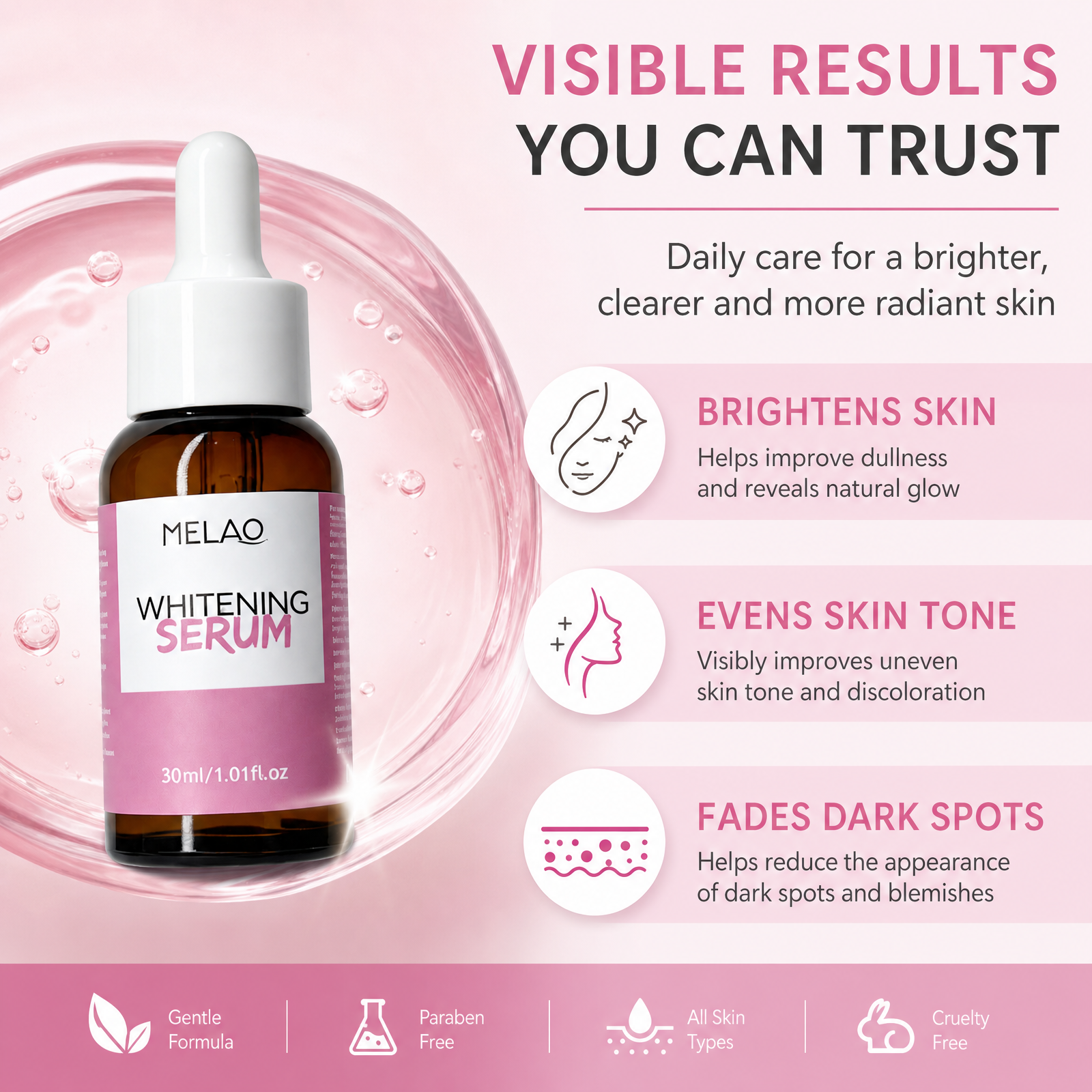 MELAO Whitening Face & Body Serum, Hydrating & Glow-Boosting Serum for Even Skin Tone, Daily Skin Care Serum, 30ml