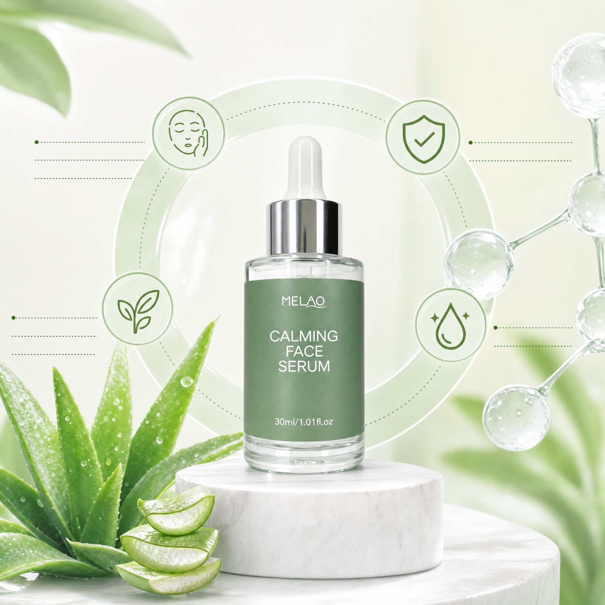 MELAO Calming Face Serum, Soothing &amp; Hydrating Facial Essence for Sensitive &amp; Irritated Skin, Daily Skin Care Serum to Reduce Redness, Calm Discomfort &amp; Support a Healthy, Balanced-Looking Complexion, 30ml