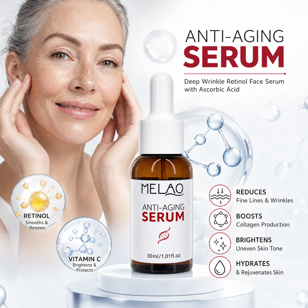 MELAO Anti-Aging Face Serum, Hydrating & Nourishing Facial Essence, Daily Skin Care Serum to Support Smooth, Plump & Youthful-Looking Skin, Suitable for All Skin Types, 30ml