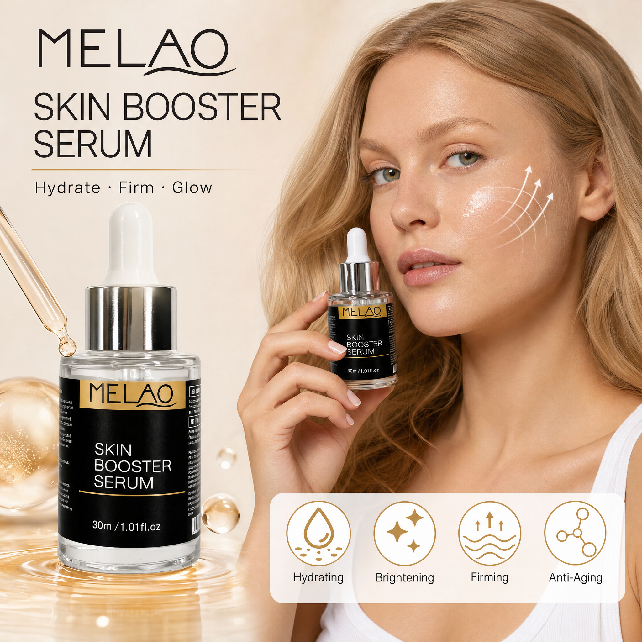 MELAO Skin Booster Serum, Hydrating & Glow-Boosting Facial Serum, Daily Skin Care Essence for Plump, Radiant & Smooth Skin, 30ml