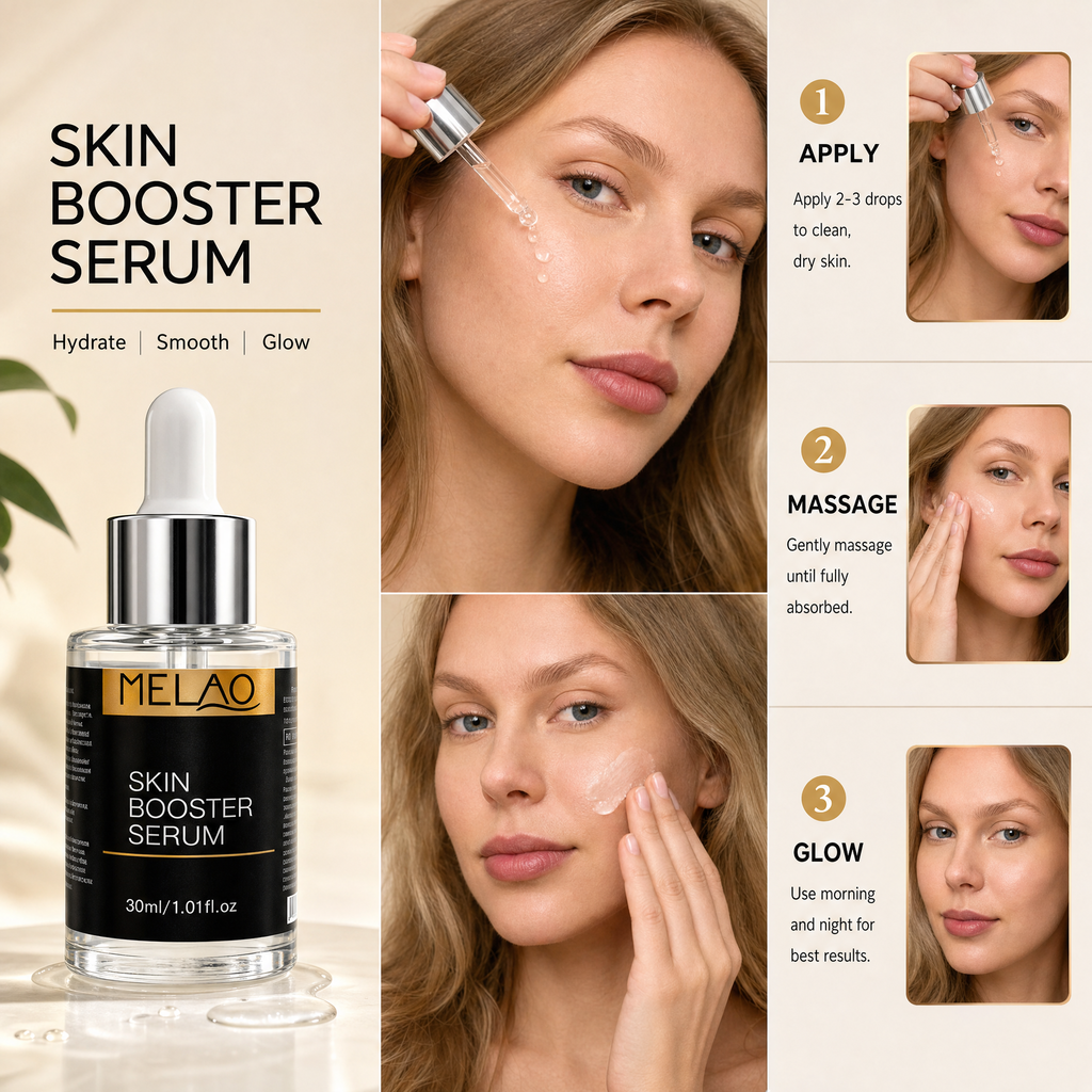 MELAO Skin Booster Serum, Hydrating & Glow-Boosting Facial Serum, Daily Skin Care Essence for Plump, Radiant & Smooth Skin, 30ml