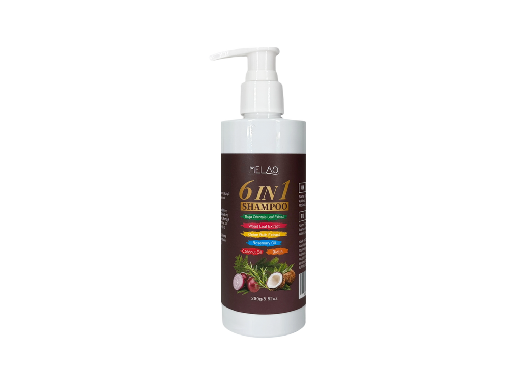 6 IN 1 Shampoo, MELAO Nourishing Shampoo with Biotin, Thuja Orientalis, Woad Leaf, Onion & Rosemary Oil, Deeply Cleanses & Nourishes Hair, Adds Shine, Softness & Manageability, for All Hair Types, Visible Results, 250g/8.82oz