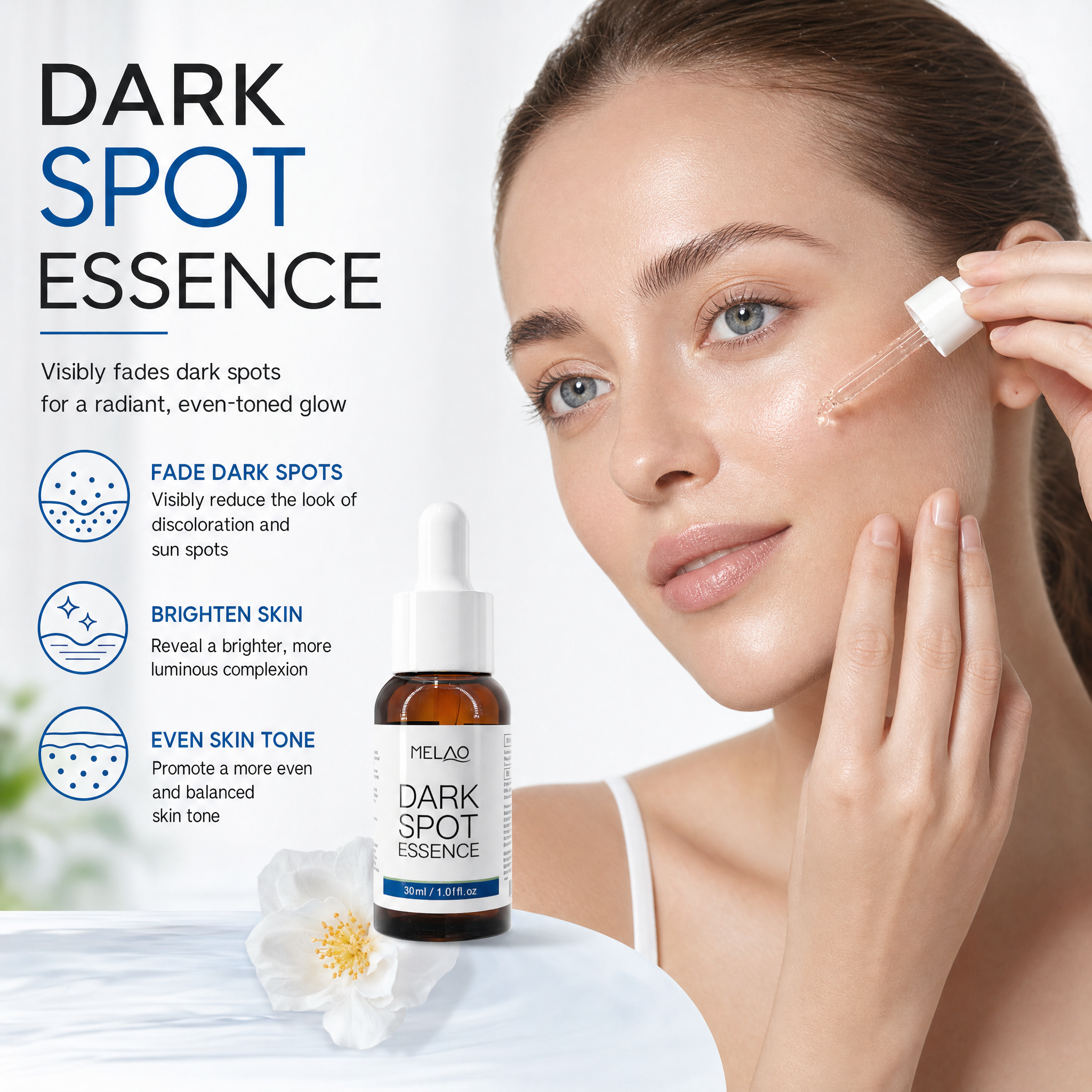 MELAO Dark Spot Brightening Essence, Hydrating & Clarifying Face Serum, Daily Skin Care Serum to Support Smooth, Even-Toned & Glowing Skin, 30ml