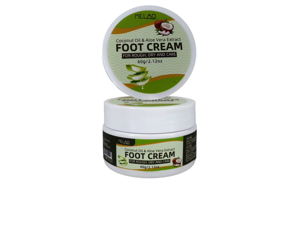 Foot Cream for Rough Dry Feet, MELAO Coconut Oil & Aloe Vera Foot Cream, Intensely Moisturizes & Softens Cracked Heels, with Natural Coconut Oil & Aloe Vera Extract, Nourishing Foot Care for Dry Skin, 60g/2.12oz
