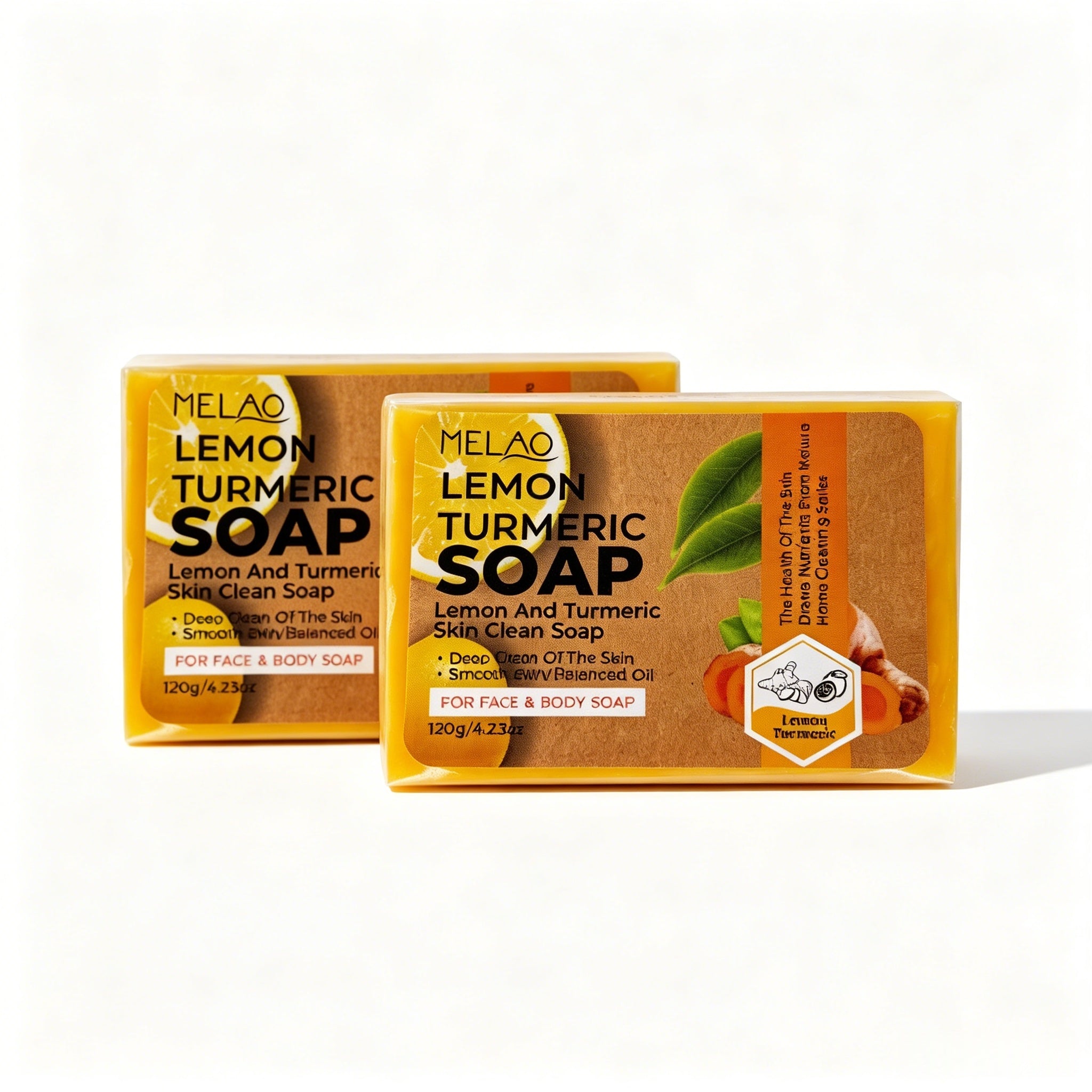 2 Pack Lemon Turmeric Soap, MELAO Natural Face & Body Soap with Lemon and Turmeric, for Deep Clean & Balanced Oil, Gentle Cleansing Bar, Smooth Skin, Home Cleaning Series, 120g/4.23oz